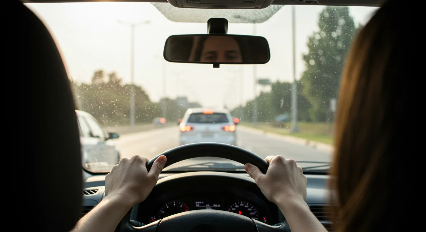 Driver's hands gripping steering wheel in heavy traffic illustrating everyday attribution judgments