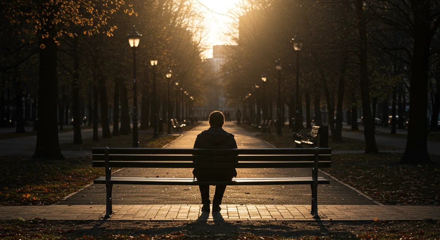 Person sitting alone on park bench in reflective posture representing self-awareness and mindful judgment