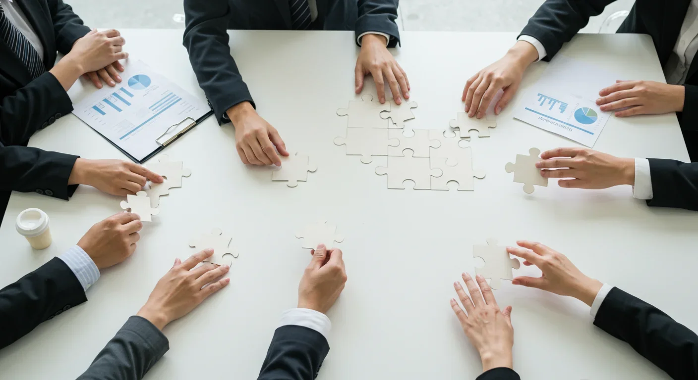 Business team collaborating with data visualizations demonstrating practical collective intelligence